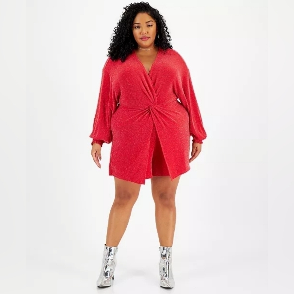 Bar III Embellished Twist-Front Walkthrough Romper in Red Plus Size 2X NWT